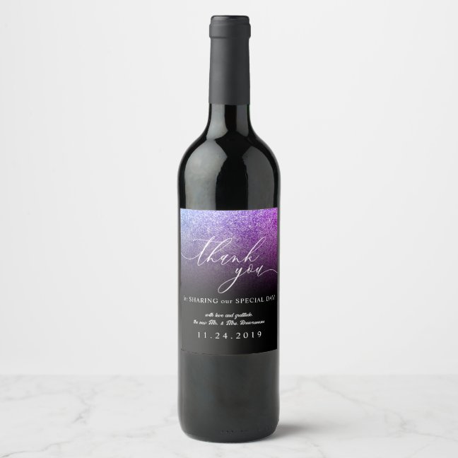 Glitter Pink Teal Minimalist Thank You Wedding Set Wine Label