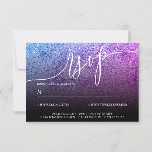 Glitter Pink Teal Modern Wedding Calligraphy RSVP Card