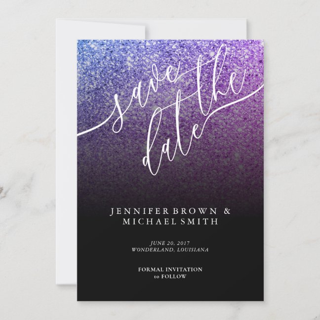 Glitter Pink Teal Modern Wedding Save the DATE