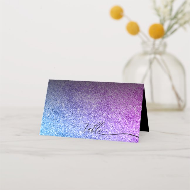 Glitter Pink Teal Plain Clean Script Table Place Card