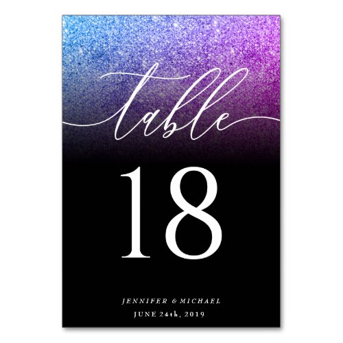 Glitter Pink Teal Simple Seat Modern Signature Table Number