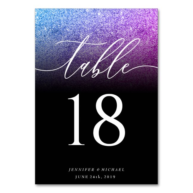 Glitter Pink Teal Simple Seat Modern Signature Table Number