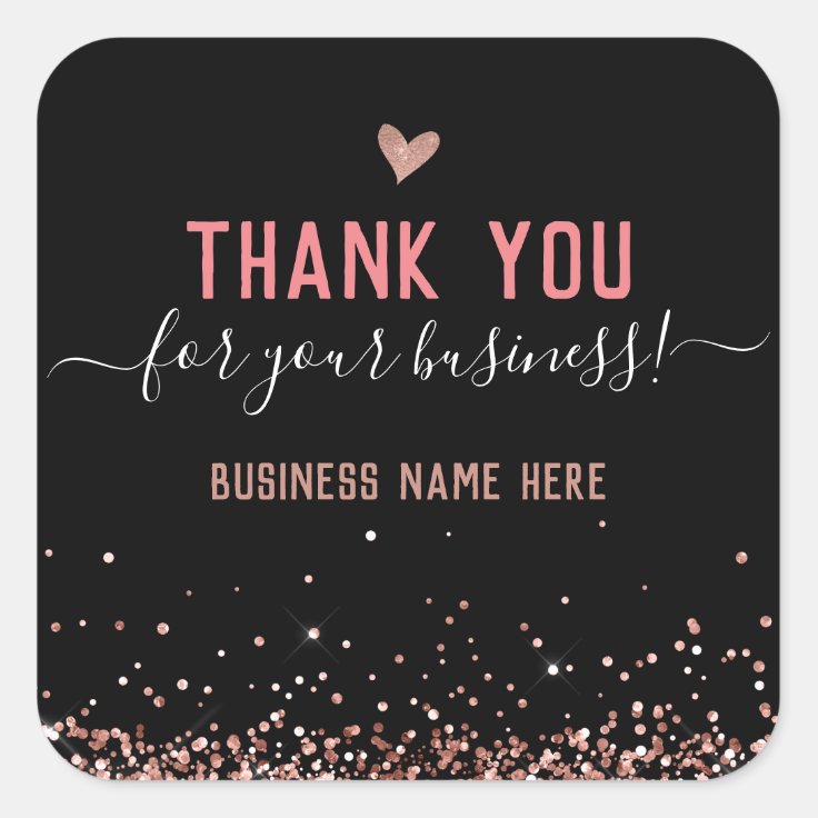 Glitter Pink Thank You Business Square Sticker | Zazzle