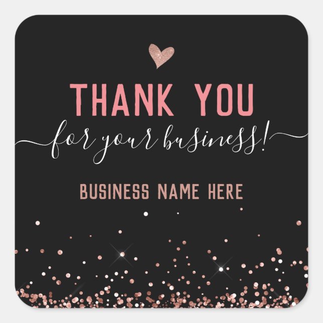 Glitter Pink Thank You Business Square Sticker (Front)