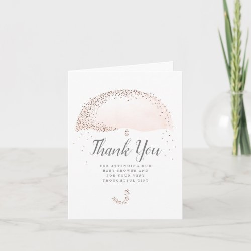 Glitter pink umbrella baby shower thank you card