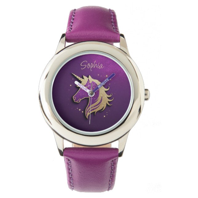 Glitter Pink Unicorn Silhouette Personalized  Watch (Front)