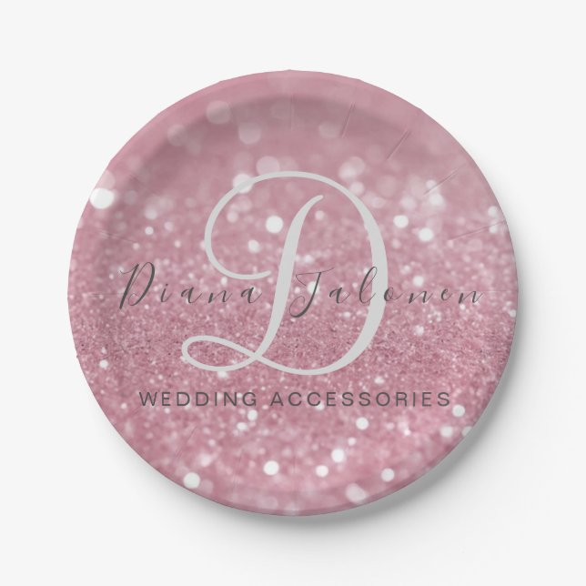Glitter Pink Wedding Accessories Paper Plates (Front)