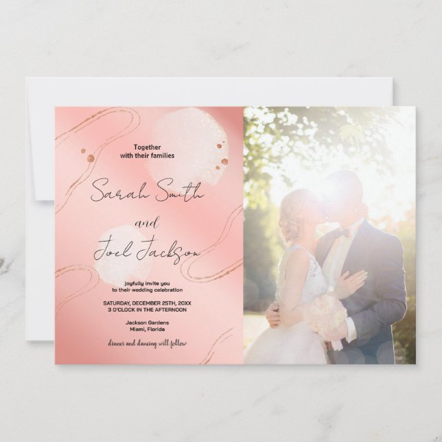Glitter Pink Wedding Invitations with photo (Front)