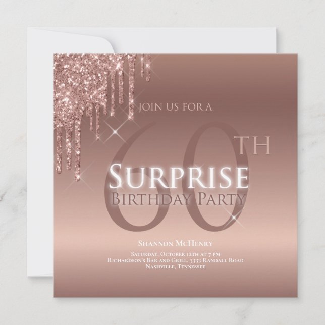 Glitter Pink White 60th Surprise Birthday Invitation (Front)