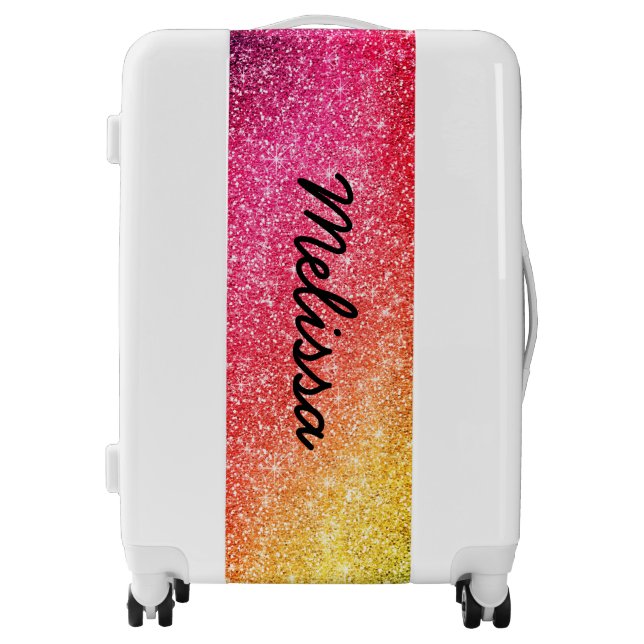 Glitter Pink Yellow Gold Sparkle Luggage Suitcases (Front)
