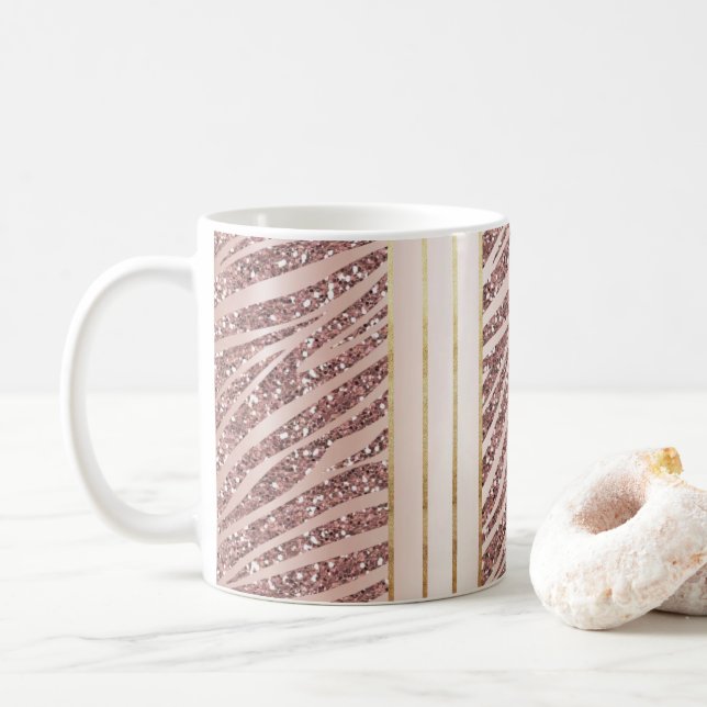 Glitter Pink Zebra Animal Print  Coffee Mug (With Donut)