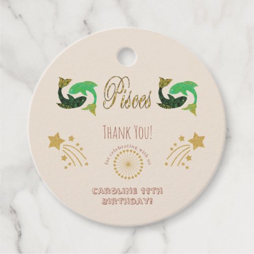 Glitter Pisces Gold Shooting Stars Thank You Favor Tags