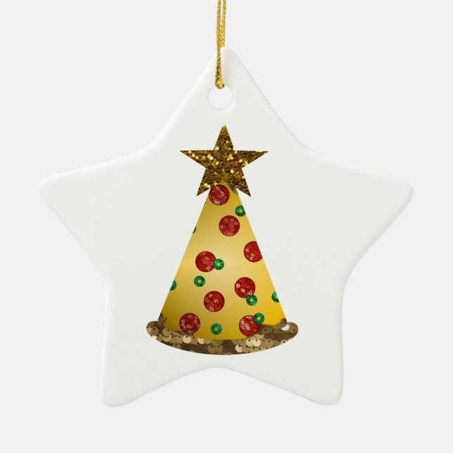 glitter pizza christmas tree ceramic ornament (Front)