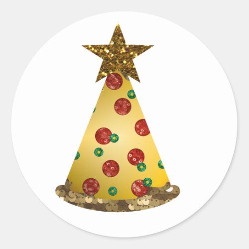 glitter pizza christmas tree classic round sticker