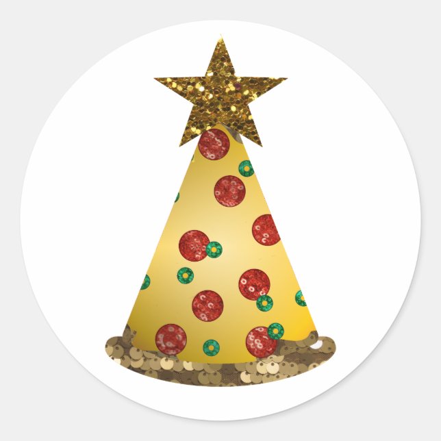 glitter pizza christmas tree classic round sticker (Front)