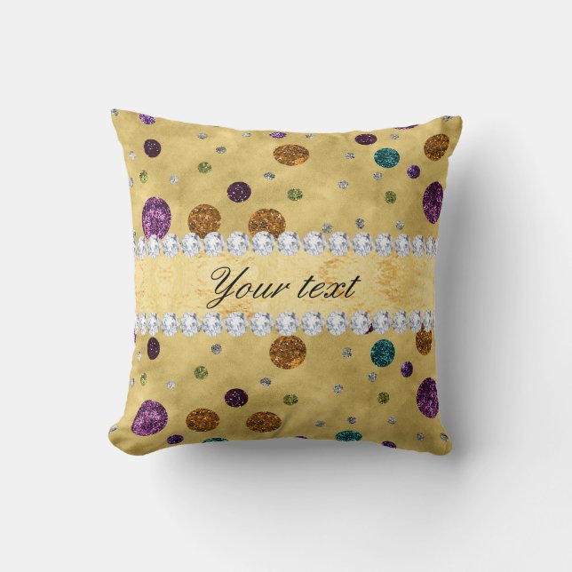 Glitter Polka Dots and Diamonds Throw Pillow (Front)