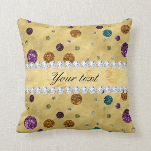 Glitter Polka Dots and Diamonds Throw Pillow