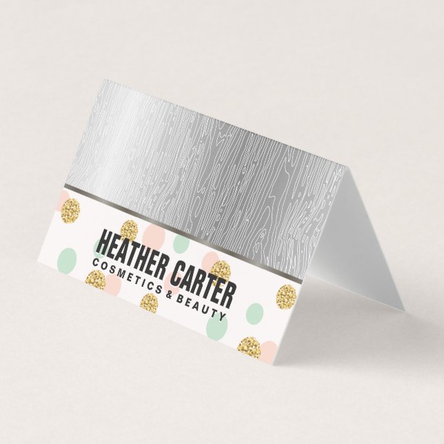 Glitter Polka Dots | Natural Line Grain Business Card (Front)