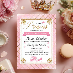 Glitter Princess 1st Birthday Party Invitations