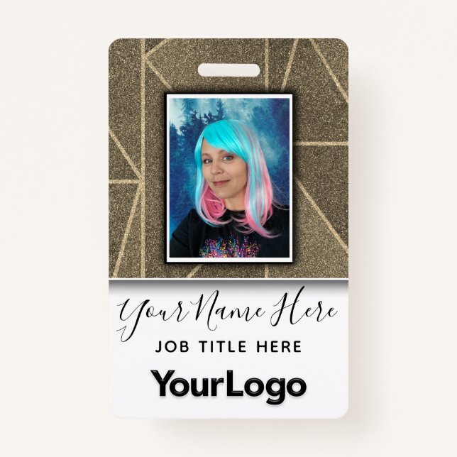 Glitter Professional Corporate Employee Photo Name Badge (Front)