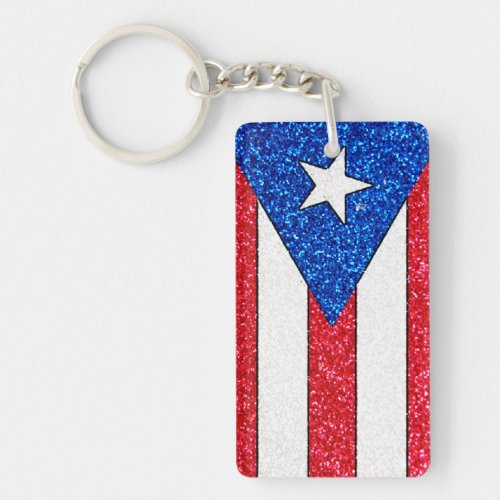 Glitter Puerto Rico flag rectangle keychain