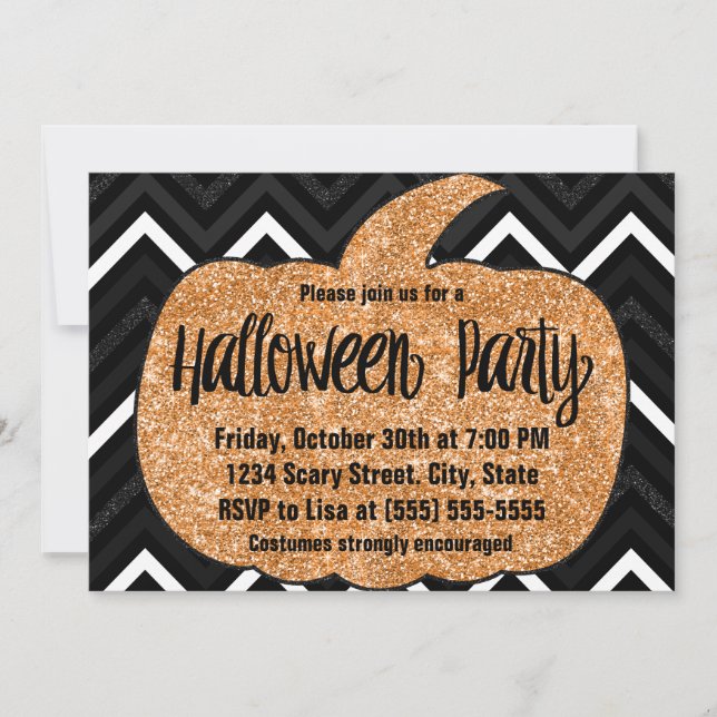 Glitter Pumpkin Halloween Party Invitation (Front)
