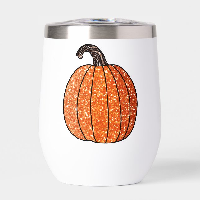 Glitter Pumpkin Thermal Wine Tumbler (Front)