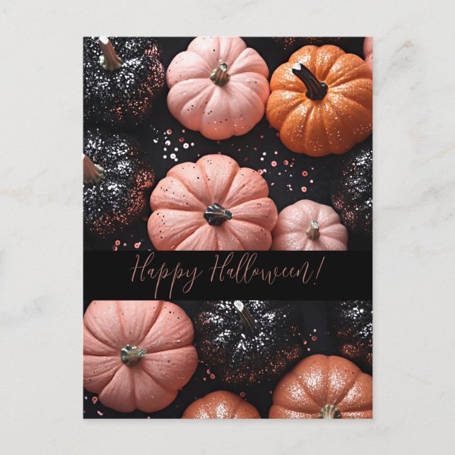 Glitter Pumpkins Halloween Greeting Card (Front)