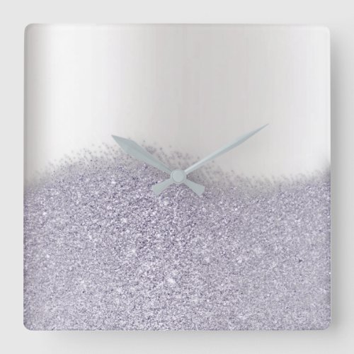 Glitter Purple Amethyst Plum Gray Minimal Metallic Square Wall Clock