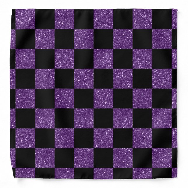 Glitter purple and black checkered pattern bandana (Front)