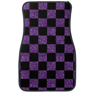 Glitter purple and black checkered pattern car mat