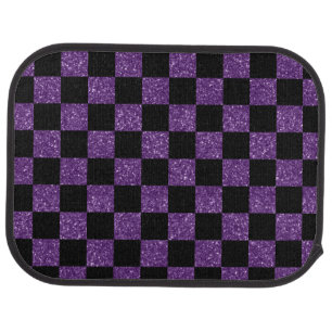 Glitter purple and black checkered pattern car mat