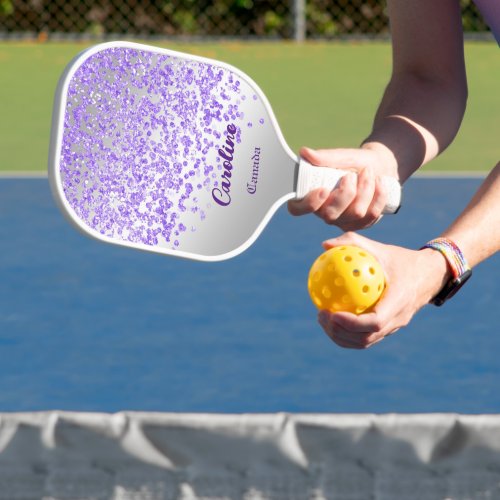 Glitter Purple and Silver Monogram Pickleball Paddle