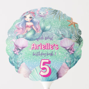 Glitter Purple and teal Mermaid birthday Balloon