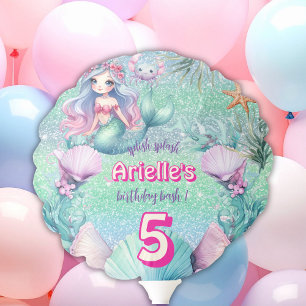 Glitter Purple and teal Mermaid birthday Balloon