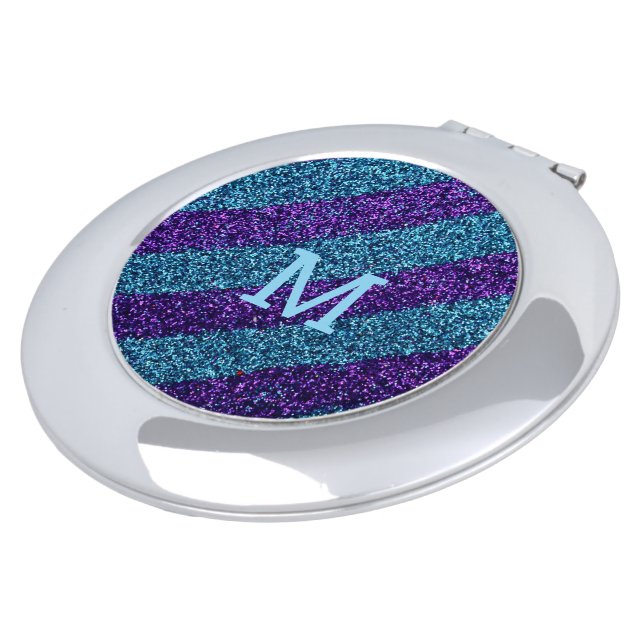 glitter purple & blue monogram initial compact mirror (Turned)