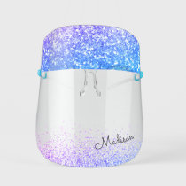 Glitter Purple Blue Ombre Girly Add Your Name Kids' Face Shield