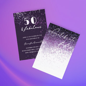 Glitter Purple Confetti Any Year Birthday Invitation by riverme at Zazzle