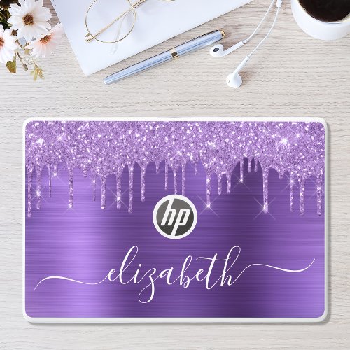 Glitter Purple Drips Monogrammed HP Laptop Skin