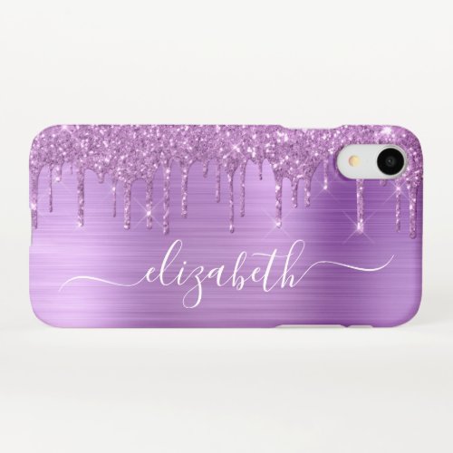 Glitter Purple Drips Monogrammed iPhone XR Case