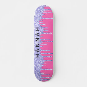 Glitter Purple Drips Personalized Hot Pink Skateboard