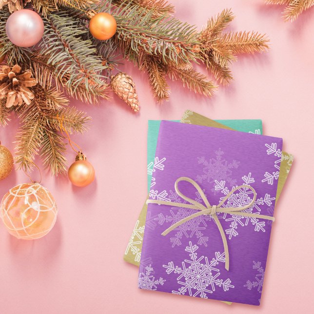 Glitter Purple Emerald Golden Snowflakes Christmas Wrapping Paper Sheets (Creator Uploaded)