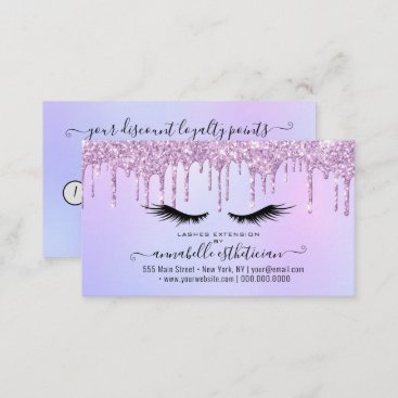 Glitter Purple Eyelash Extension Loyalty Business  Business Card