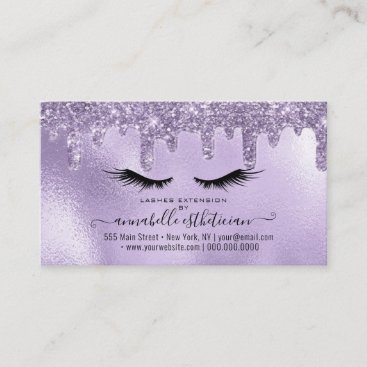 Glitter Purple Eyelash Extension Loyalty Business Card