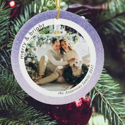 Glitter Purple Family Photo | Merry And Bright Ceramic Ornament