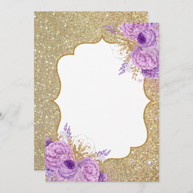 Glitter Purple Floral Blank Invitation (Front/Back)