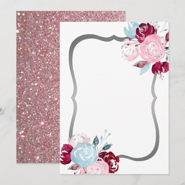 Glitter Purple Floral Blank Invitation (Front/Back)