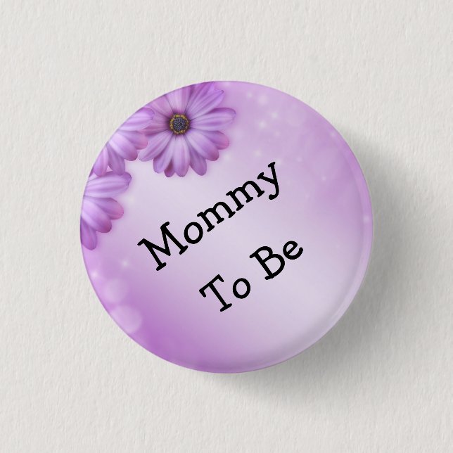 Glitter Purple Flower Bokeh Mommy To Be Button (Front)