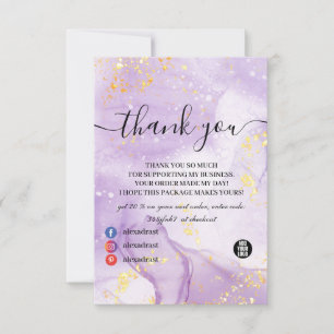 Glitter Purple Gold Marble Thank You Card