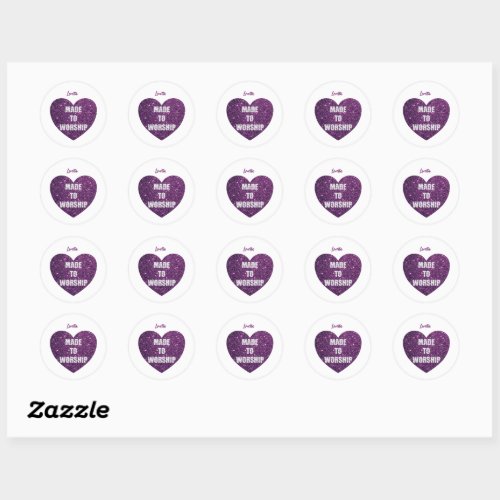 Glitter Purple Heart Made To Worship Classic Round Sticker